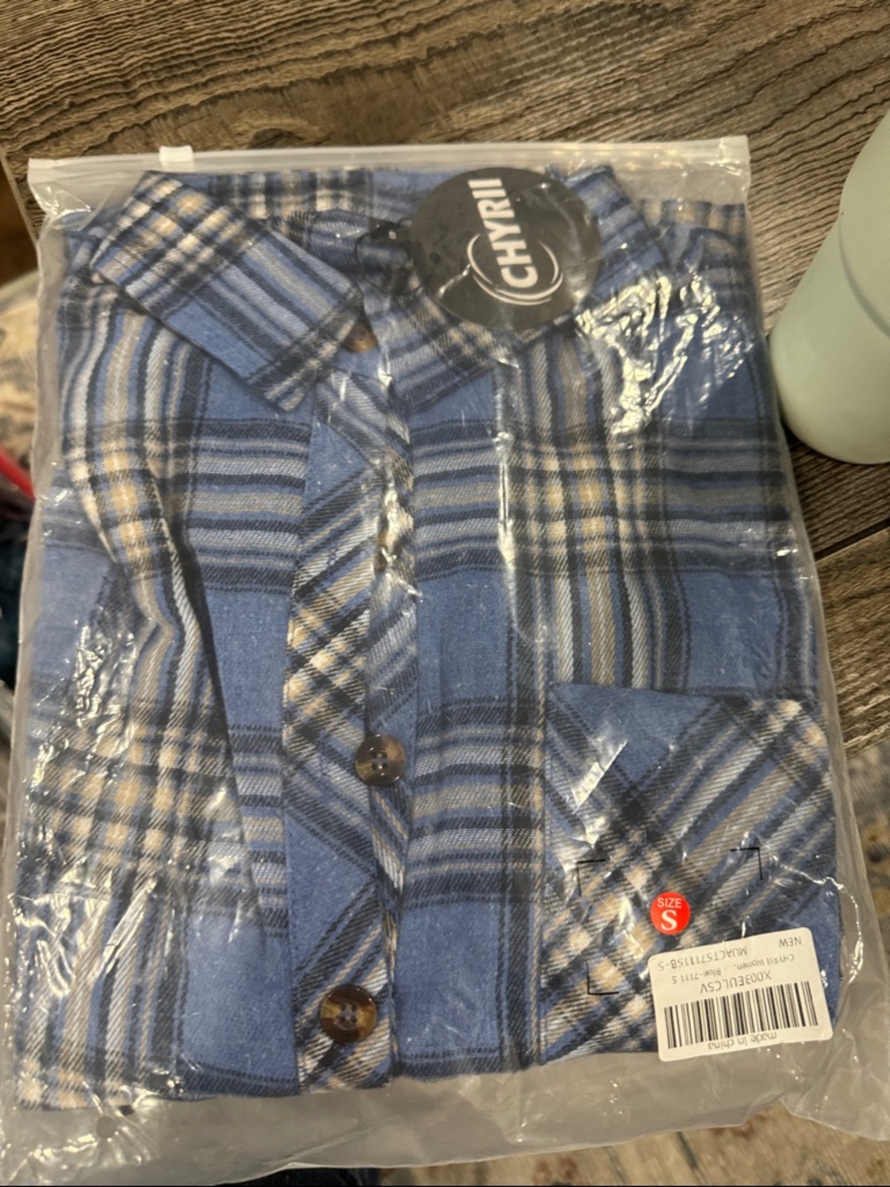 Women’s Blue Plaid Button-Up Flannel Shirt